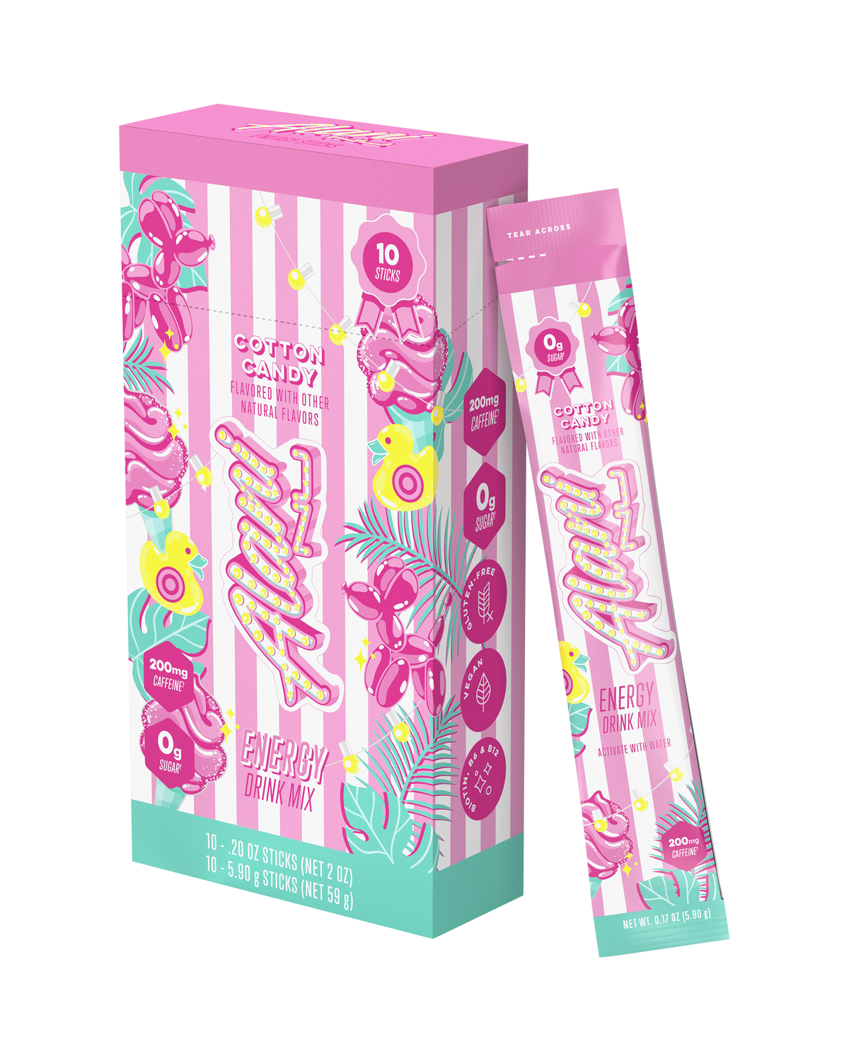 Cotton Candy Energy Drink Mix Sticks, 10-Pack