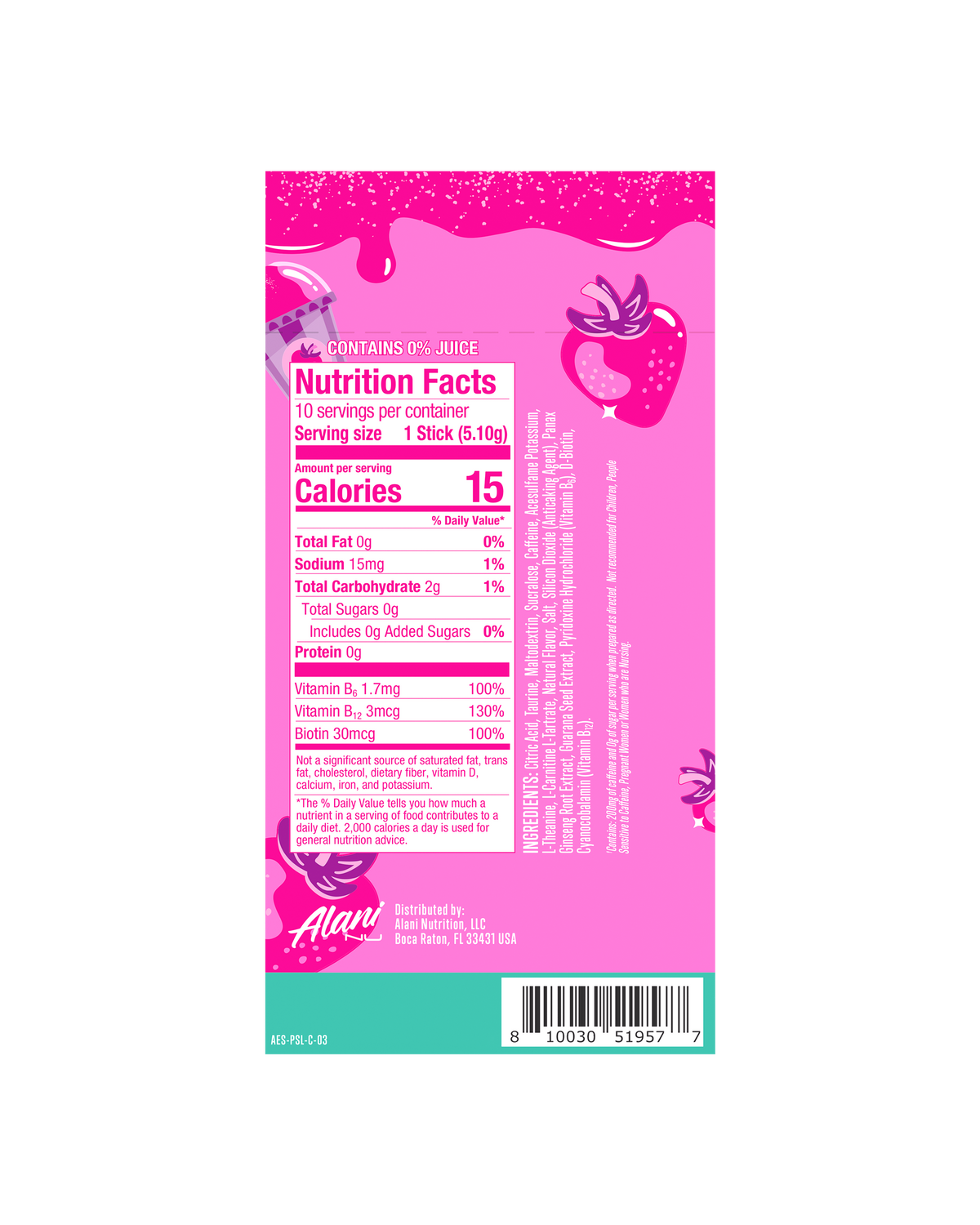 Pink Slush Energy Drink Mix Sticks, 10-Pack