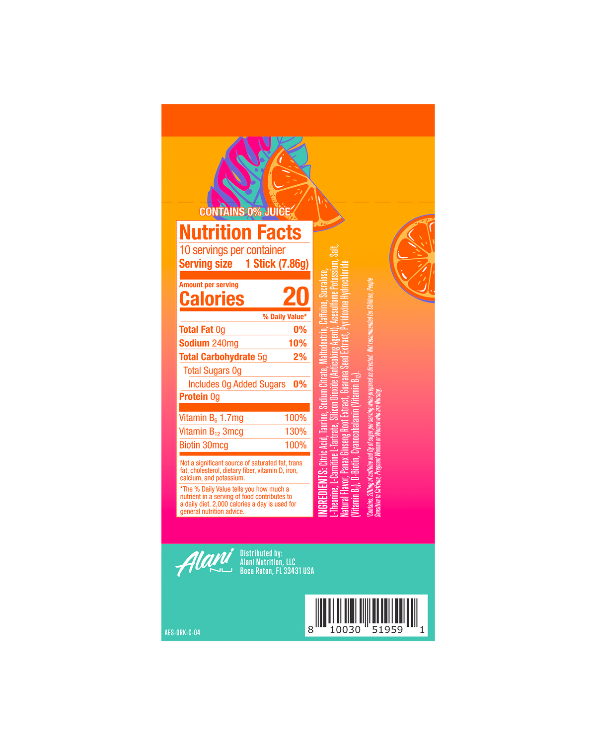 Orange Kiss Energy Drink Mix Sticks, 10-Pack