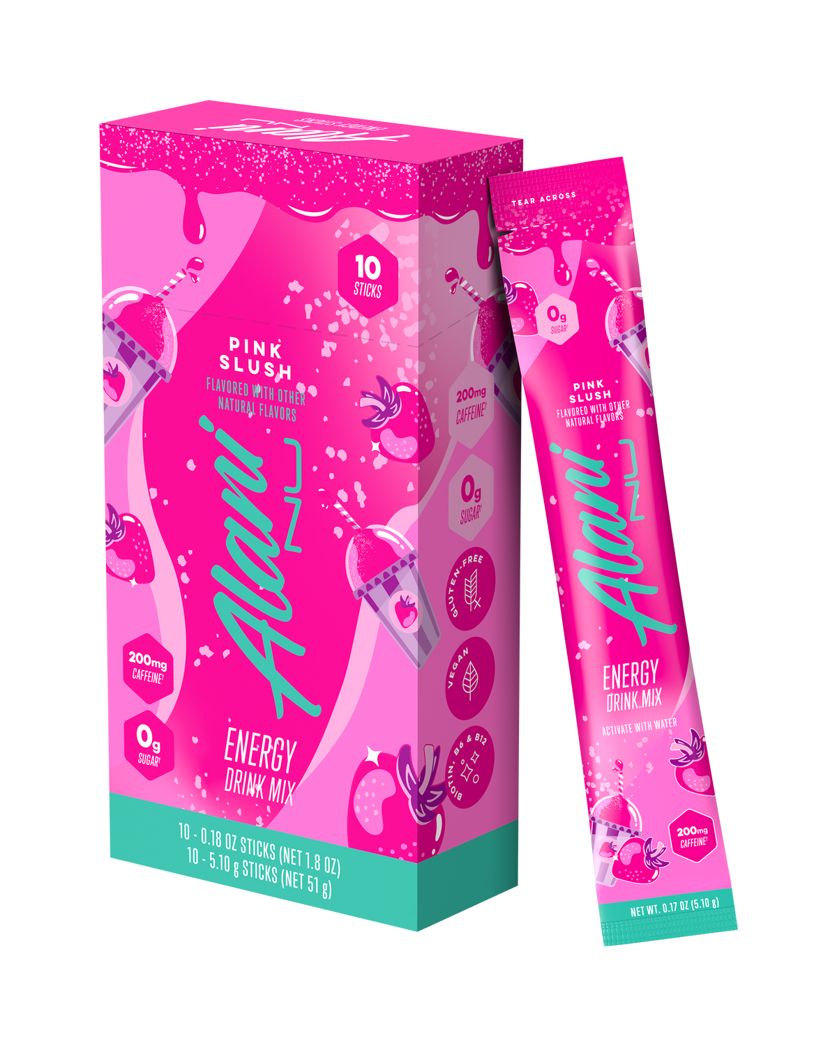 Pink Slush Energy Drink Mix Sticks, 10-Pack
