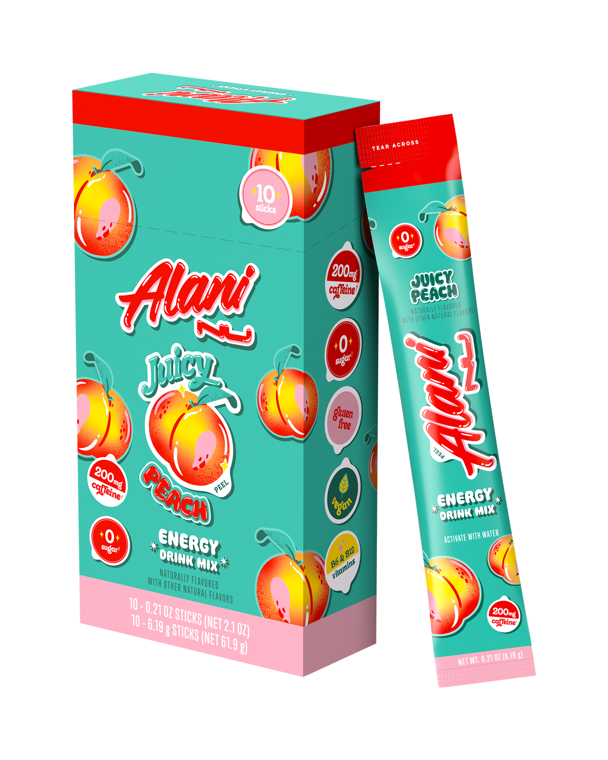 Juicy Peach Energy Drink Mix Sticks, 10-Pack