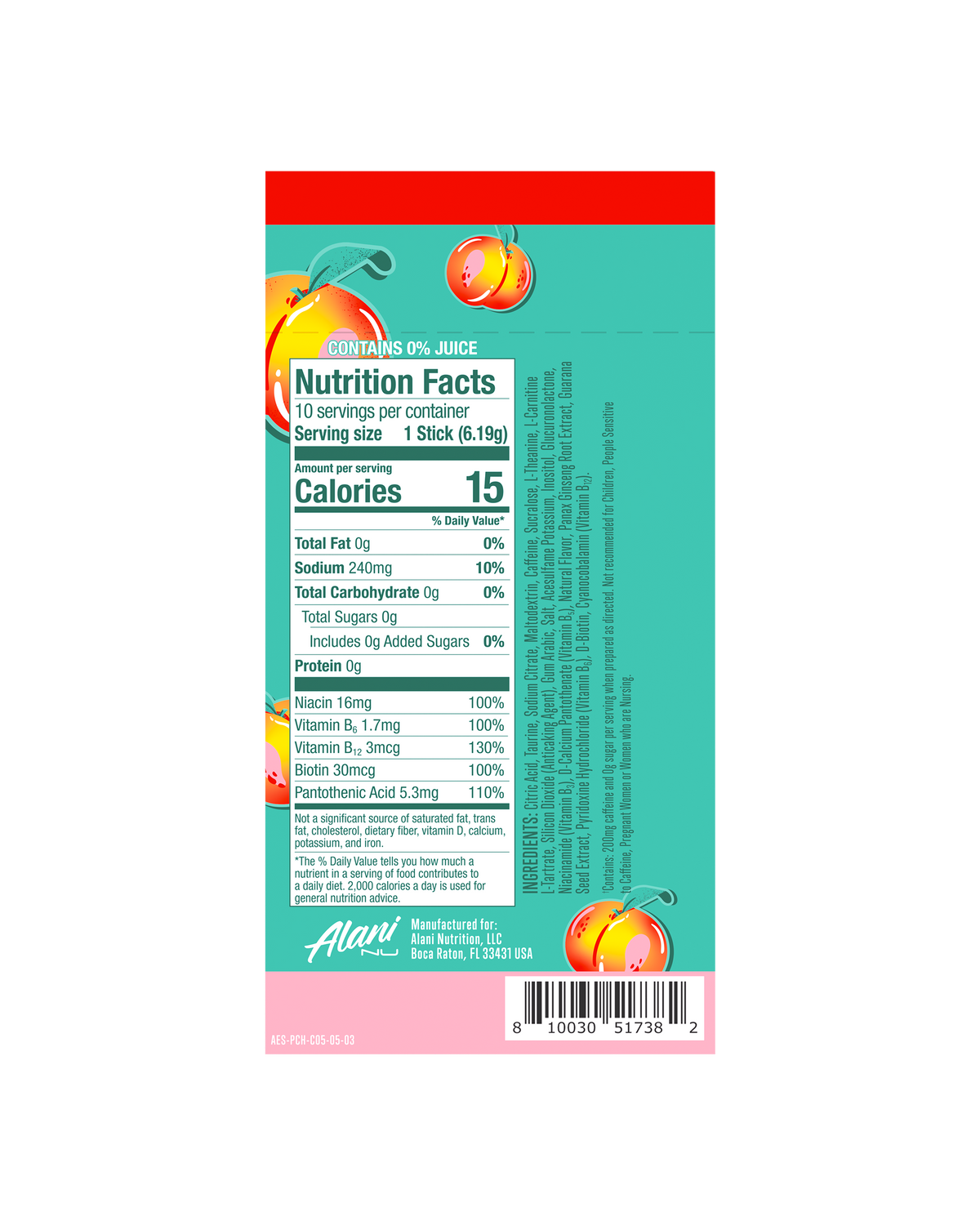Juicy Peach Energy Drink Mix Sticks, 10-Pack